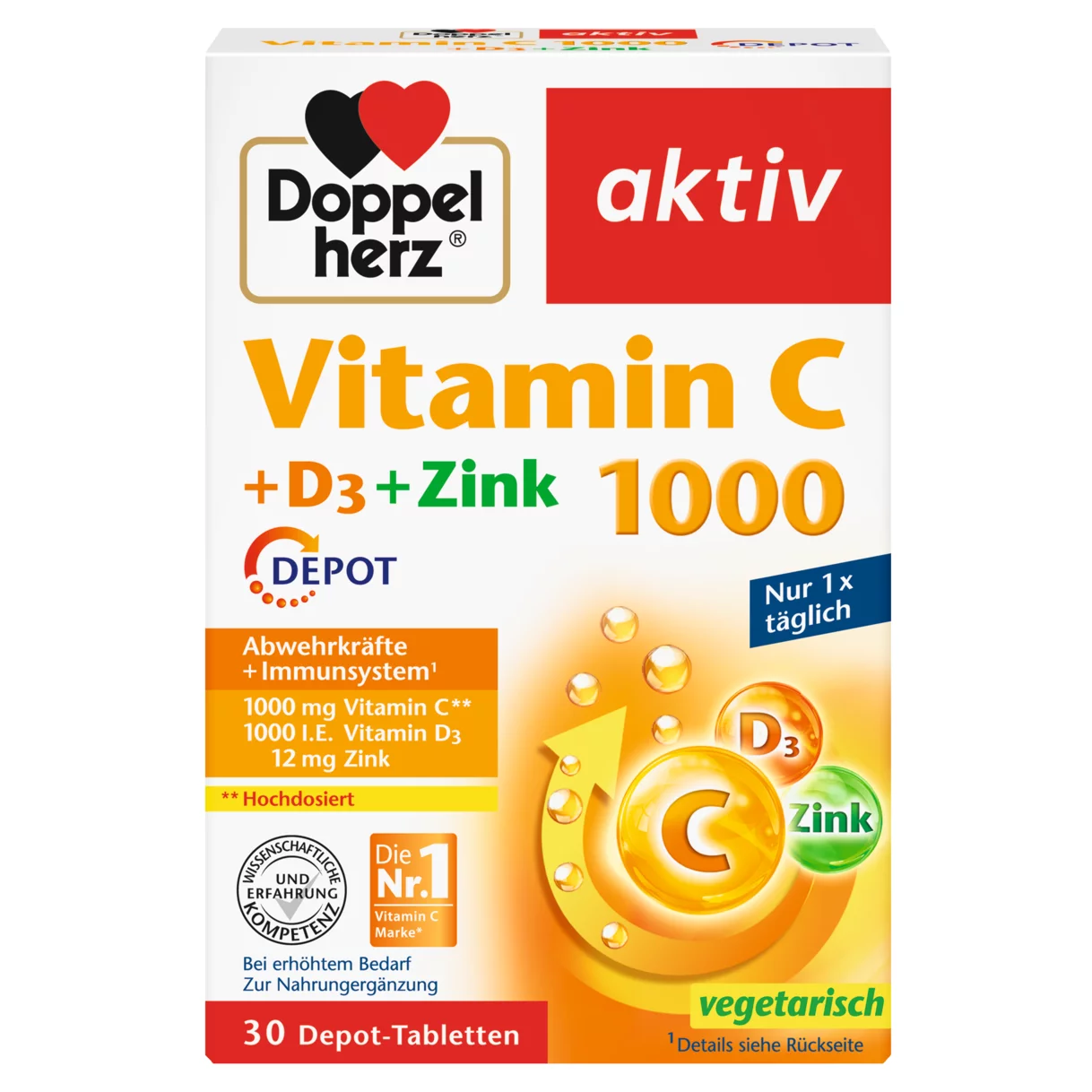 Abbildung der Produktverpackung Doppelherz aktiv Vitamin C 1000 Frontansicht